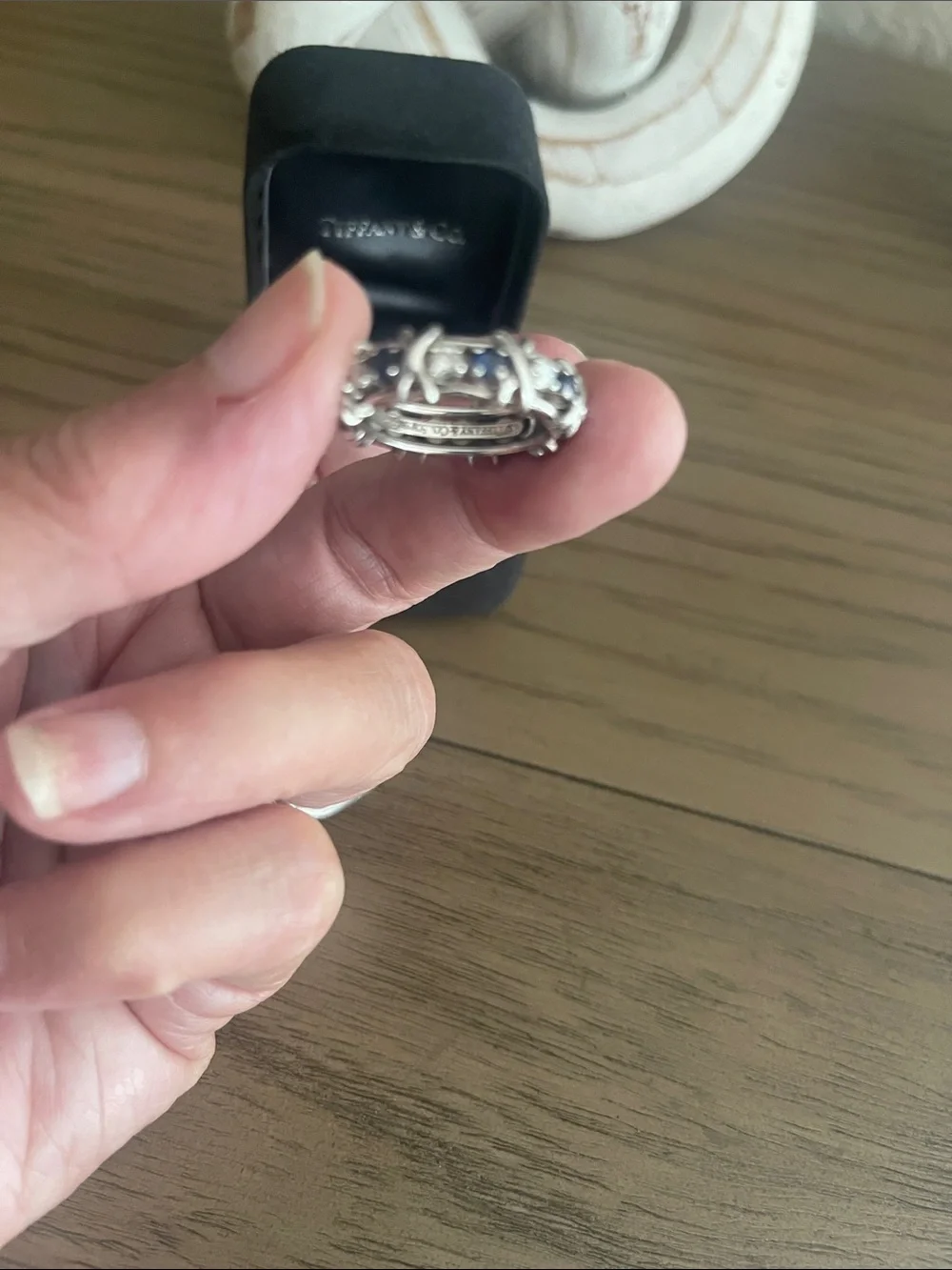 Tiffany & Co. Jean Schlumberger Diamond Blue Sapphire Ring Size 7